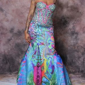 Multi colored mermaid prom dress